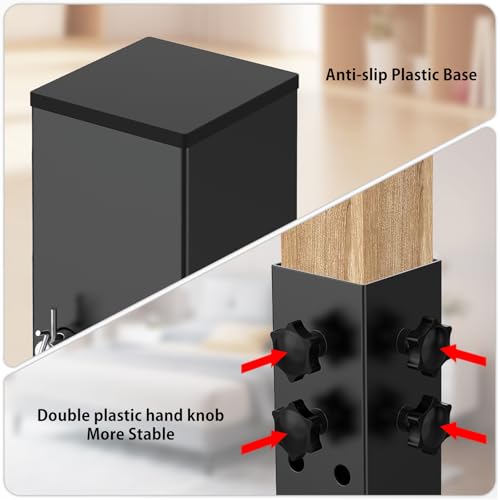 Black 3.15-Inch Diameter Metal Bed Riser Set - Adjustable Height for Dorm & Wooden Bed Frames