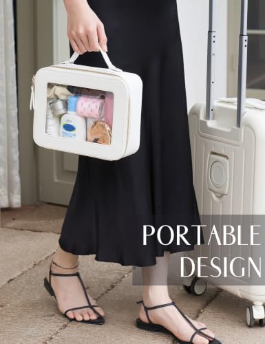 Large White Clear Makeup Case - Travel Toiletry Bag for Women, TSA Approved