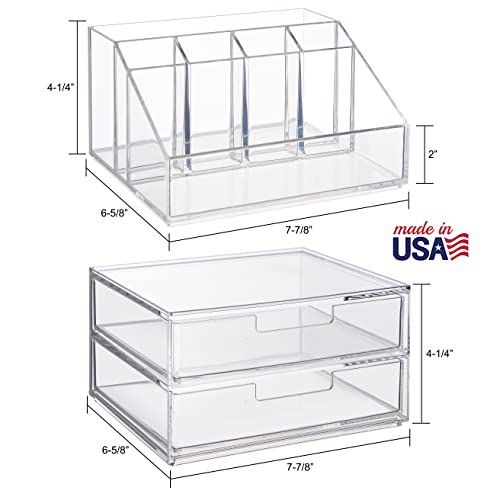 STORi Chloe Stackable Clear Makeup Holder and 6 Drawer Bundle | Organize Cosmetics and Beauty Supplies | Made in USA