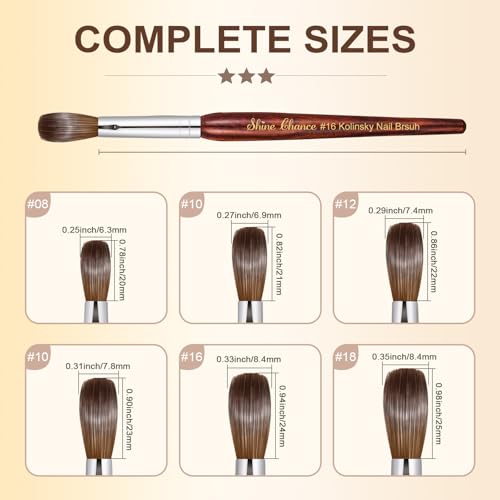 Acrylic Nail Art Brush Size 18 Brown Oval Kolinsky Hair for DIY Manicure & Extensions - Professional Tool