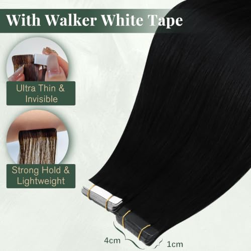 Ugeat 24 Inch Tape-In Hair Extensions Human Hair Black 50G 20pcs - Variation 1.#1 / 24in