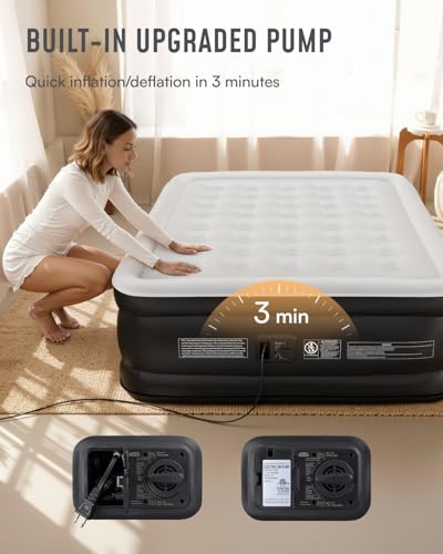 Queen Air Mattress with Built-In Pump, 18 Inch, Black, Standard Height