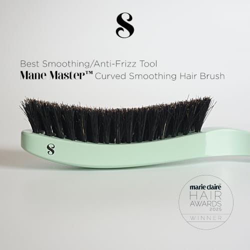 Curved Boar Bristle Hair Brush for Smoothing & Shine - Salon-Quality