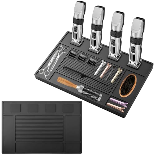 Magnetic Barber Tool Organizer Mat for Clippers & Trimmers - Silicone 4-Slot Station