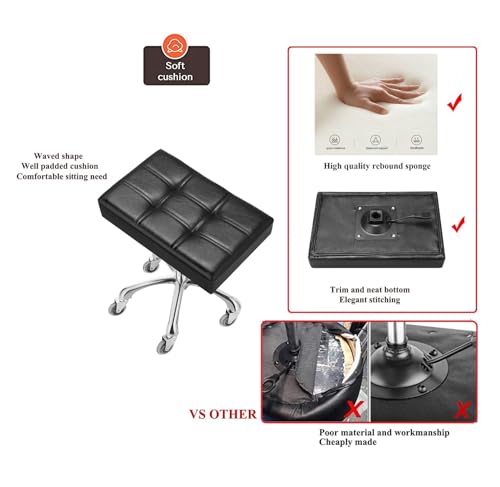 Heavy Duty Adjustable Rolling Lab Stool with Wheels - Black, 21 Inch Wide Seat