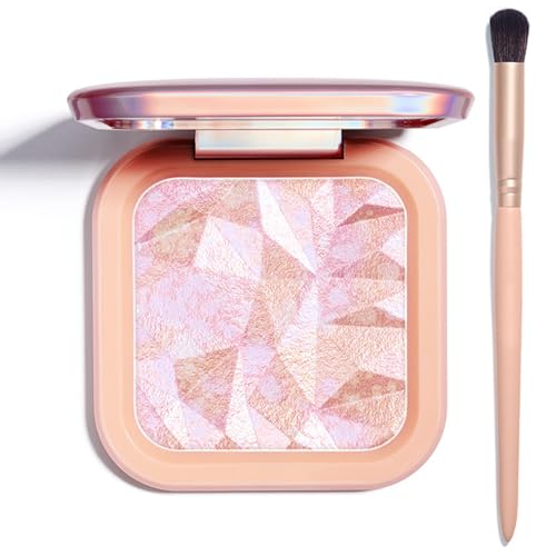 Highlighter Makeup Palette Shimmer Contour Palette Powder for Brighten Face Contour Gold Cheek Highlight Makeup, Long Lasting Highlighter Powder with Mirror for Illuminator Makeup (PINK GOLD)