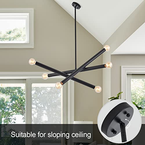 VANZARLA Black Sputnik Chandelier 6-Light Modern Pendant for Dining Room