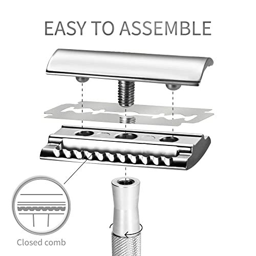 Bambaw Double Edge Safety Razor for Men & Women, Metal Razor with 5 Double Edge Safety Razor Blades, Eco-Friendly Razor ? Silver