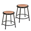 Black 18-Inch Commercial Steel Round Stool with Wood Seat - 2 Pack