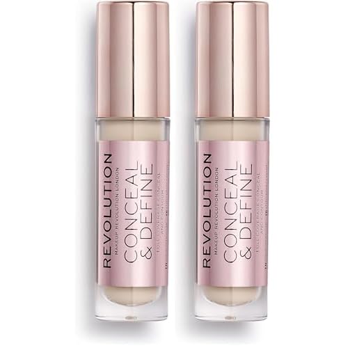 Revolution Beauty, Conceal & Define Concealer, Full Coverage & Lightweight, Long-Lasting Matte Finish, Vegan & Cruelty Free, C1 Fair to Light Skin Tones, 0.14 Oz. (Pack of 2)