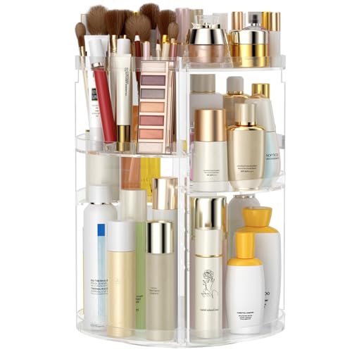 Awenia Small Acrylic Clear 360° Rotating Makeup Organizer - 7 Layers, Adjustable Storage for Cosmetics & Accessories