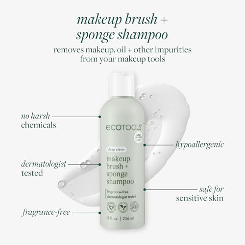EcoTools XL Makeup Brush and Sponge Shampoo - 16 Fl Oz Pack of 2, Fragrance-Free, Vegan & Cruelty-Free