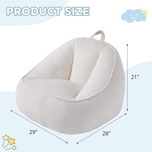 HUGHEAVEN Kids Bean Bag Chair Small Beige - Soft Cozy Reading Seat