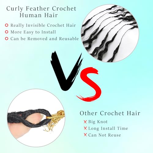 Celiarita Deep Wave Feather Crochet Human Hair Extensions 16 Inch 100g - Natural Color 80 Strands Boho Bundles for Black Women