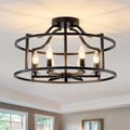 Large Black Farmhouse Chandelier 6-Light Metal Ceiling Light Fixture for Dining & Kitchen