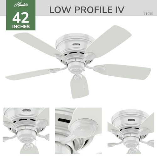 Hunter Low Profile IV Indoor Ceiling Fan - No Light, 42 Inch, Snow White - White