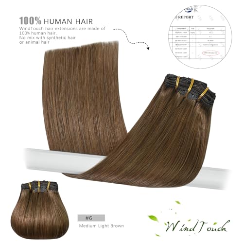 Clip in Hair Extensions Light Brown 12 Inch 75g 7PCS - Chestnut Brown Variation