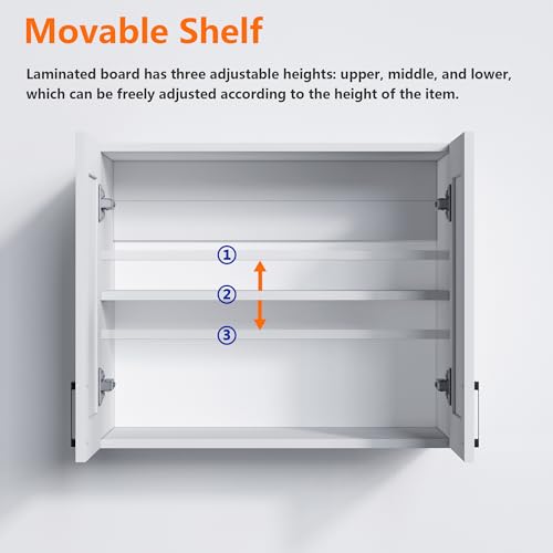 White Wall-Mounted Kitchen Cabinets with 2 Doors and Adjustable Shelf - 12.4"D x 23.6"W x 19.7"H - 2 Door Variation