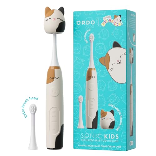 ORDO Squishmallows Electric Toothbrush, Sonic Toothbrushes for Kids, Rechargeable, 3 Brushing Modes, Over 5 Weeks Battery Life Extra Brush Head Included, Gift for Kids Aged 4 Years and Up, Cam