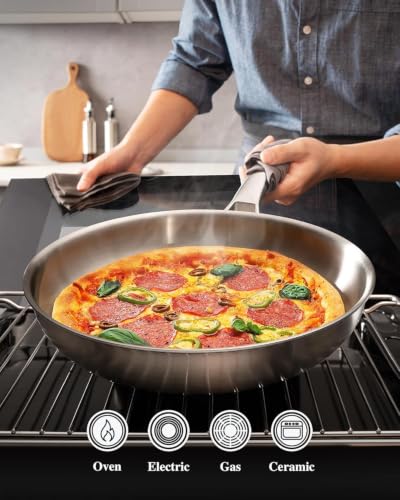 VocVoi 3-Ply Stainless Steel Frying Pan Set 8in/10in/12in with Ergonomic Handles