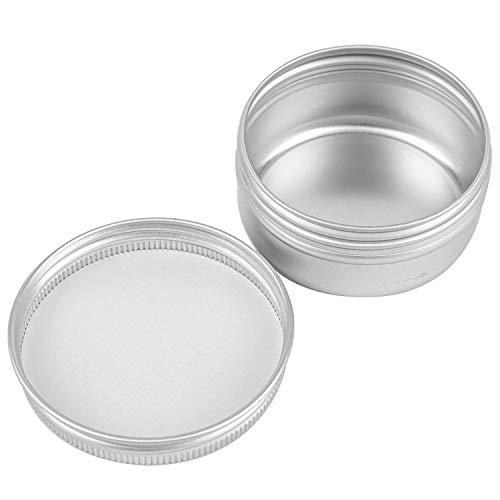 Foraineam 60 Pack 1.7 oz / 50ml Round Aluminum Lip Balm Tin Cans with Screw Top Lids - Silver Cosmetic Sample Containers - Metal Empty Tins Travel Storage Jars for Salve, Spice, Candies or Crafts