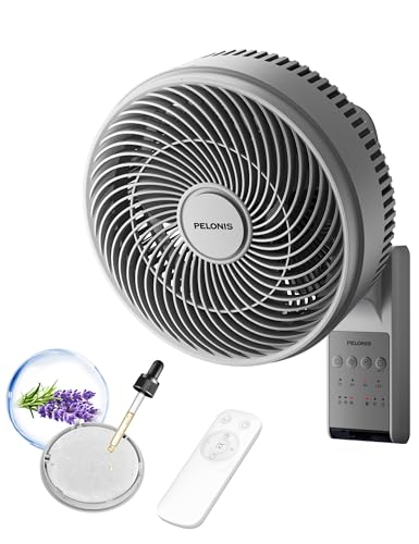 Pelonis 12-Inch Indoor Oscillating Wall Mount Fan with Remote - Grey, 1 Pack