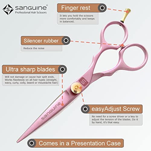 Pink Hair Cutting Scissors 5.5 Inch Japanese Convex Blades with Case