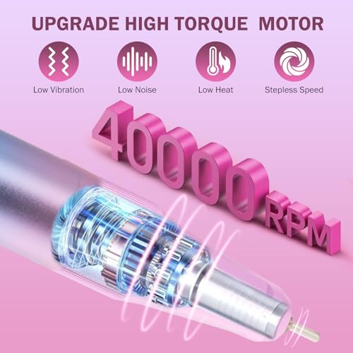 Electric Nail Drill 40000RPM Cordless Manicure & Pedicure Kit with Accessories