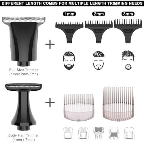 Back Shaver for Men, 5-in-1 Electric Back Hair Removal Razor with Adjustable Extension Handle, Body Hair Trimmer Grooming Kit for Wet or Dry Shaving