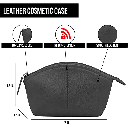 ili New York Genuine Leather RFID Blocking Cosmetic Makeup Pouch Black