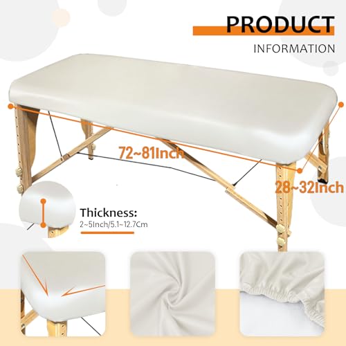 White 70x30 Inch Waterproof PU Leather Massage Table Cover Fitted Protector - Elastic & Odorless