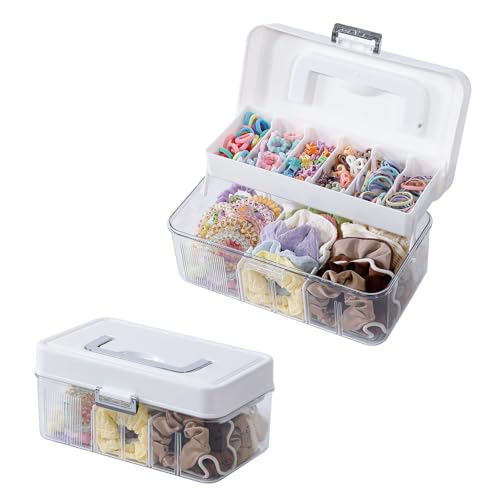 FABROK 2 Pack Portable Hair Accessories Organizer Box for Girls, Plastic, 12 Divisions
