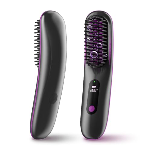 Cordless Plasma Hair Straightener Brush - Portable, Fast Heating, Anti-Scald, Rechargeable for Frizz-Free Shine