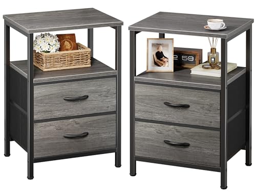Huuger Nightstand Set of 2 in Grey with 2 Drawers Modern Bedside Tables