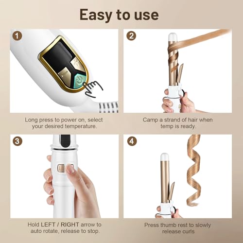 Green Breath Auto Rotating Curling Iron 1-Inch Ceramic, White - Dual Voltage