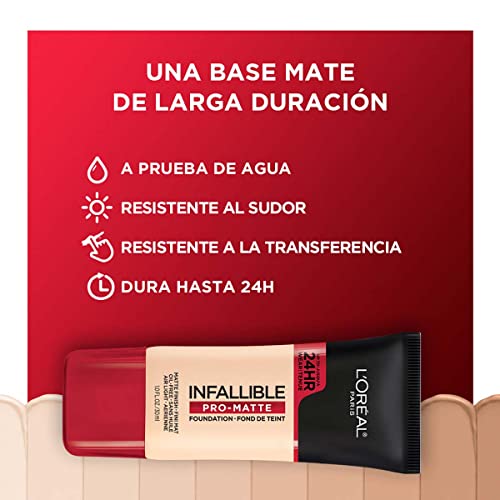 L'Oreal Paris Cosmetics Makeup Infallible Pro-Matte Liquid Longwear Foundation, Shell Beige, 1 fl oz.