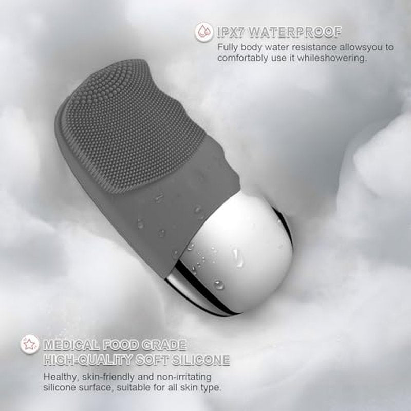 MEGAN Facial Cleansing Brush,USB Rechargeble Electric Silicone Face Scrubber,IPX7 Waterproof Sonic Facial Massager, 3 in 1 face Brush for Deep Cleanning, Blackhead Remover, Exfoliating.£¨Black£©