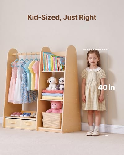 Kids Wooden Triangular Dress Up Closet with Mirror & Storage - Toddler Wardrobe for Little Girls