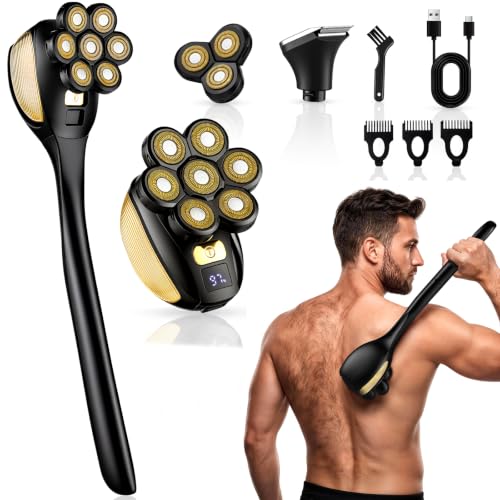 7D Back Shaver for Men 3-in-1 Body Groomer with Long Handle, IPX6 Waterproof