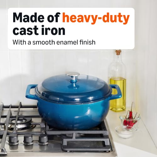 Blue 7.3-Quart Enameled Cast Iron Dutch Oven with Lid - Heavy-Duty & Oven Safe