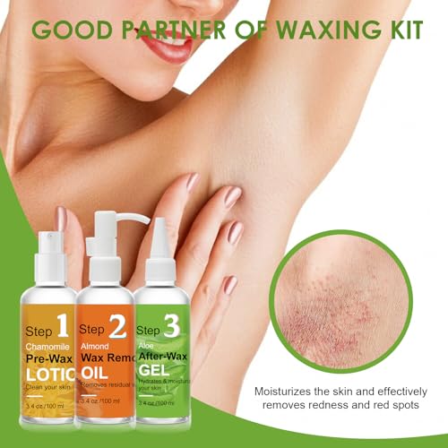 Pre Wax Spray and After Wax Spray, Triple-bottle Skin Care Set with Pre-wax Cleanser, Wax Remover Oil and Skin Soother Organic Aloe Vera Gel for Sensitive Skin - 100ML