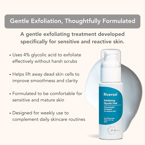 Riversol Glycolic Acid Chemical Peel for Face | 4% AHA Exfoliating Treatment | Instantly Smoother, Brighter-Looking Skin | Fragrance Free | Sensitive Skin Safe | Dermatologist Developed