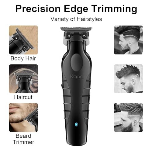 KEMEI KM-2299 Professional Hair Trimmer for Men Cordless Hair Clipper, Zero Gap T Blade Beard Trimmers, Rechargeable Barber Clippers, with KM-2299 Replacement Blade