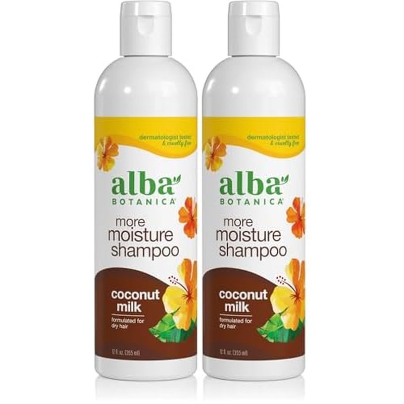 Alba Botanica More Moisture Shampoo, Coconut Milk, 12 Oz (Packaging May Vary) (Pack of 2)