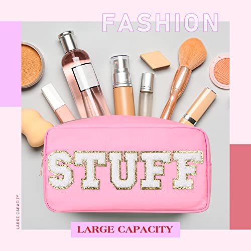 Classic 4-Pack Nylon Makeup Bags for Women - Mixed Color Cosmetic Organizer with Chenille Letter Patches
