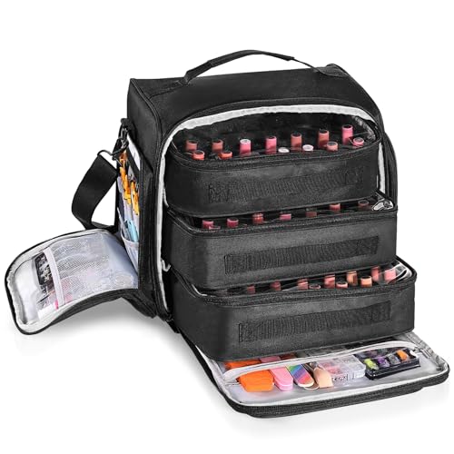Nail Polish Organizer Holds 105 Bottles, Extra Large Capacity with 3 Removable, Pouches Portable Manicurist Travel Bag for Manicure Tools, Nail Lamp