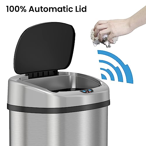 iTouchless 13 Gallon Oval Sensor Trash Can with Odor Control System – AC Power Adapter Included