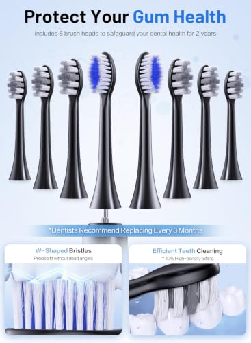 Cemobene Sonic Electric Toothbrush for Adults - Rechargeable, 8 Brush Heads, 3 Modes, IPX7 Waterproof, Type-C Travel