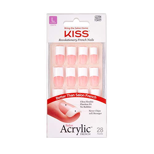 Kiss Salon Acrylic French 28 Count Long Length Pink (Pack of 6)