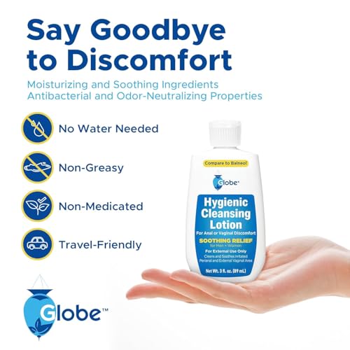 Globe (3 Pack) Hygienic Cleansing Lotion for Men and Women -Discomfort, Pain & Itch Relief for Sensitive Areas, Cooling, Non-Irritating Gentle Personal Care Cleanser, Convenient for Travel, 3oz Bottle